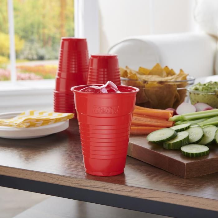 Hefty ECOSAVE Compostable Party Cup sitting on a snack table