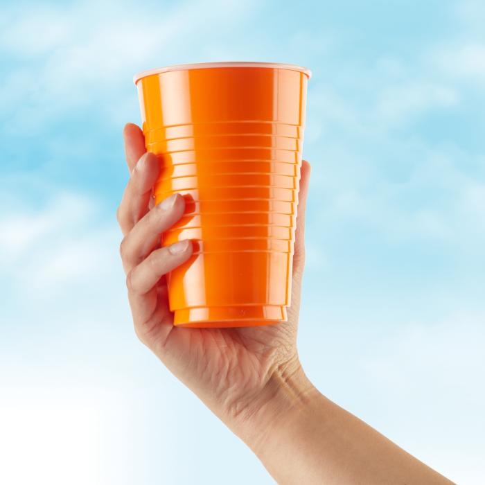 Hefty Assorted Color Cups - Orange Cup In Hand