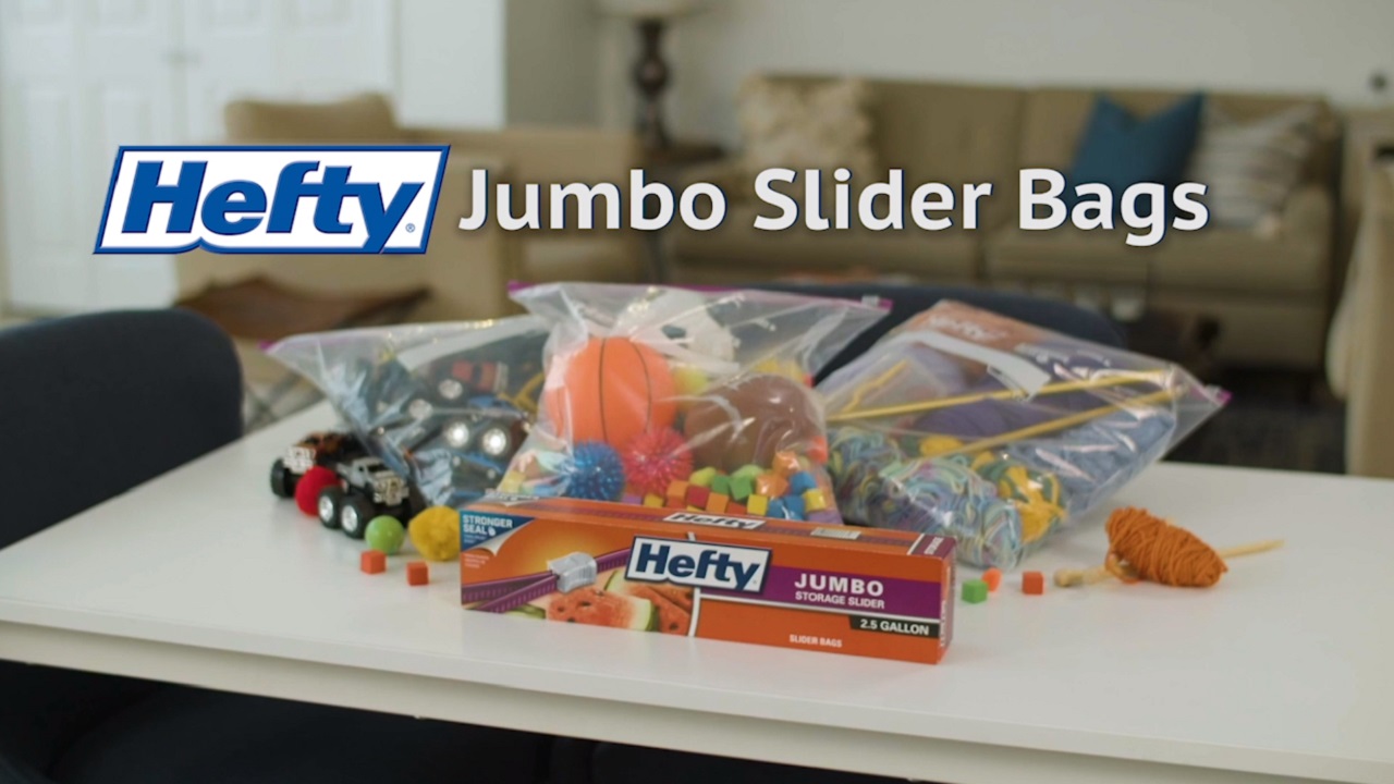 Hefty Slider Jumbo Storage Bags, 2.5 Gallon Size, 12 Count