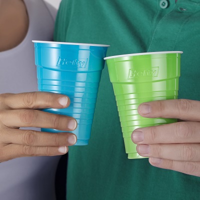 Hefty 16oz Assorted Color Cups in Hands