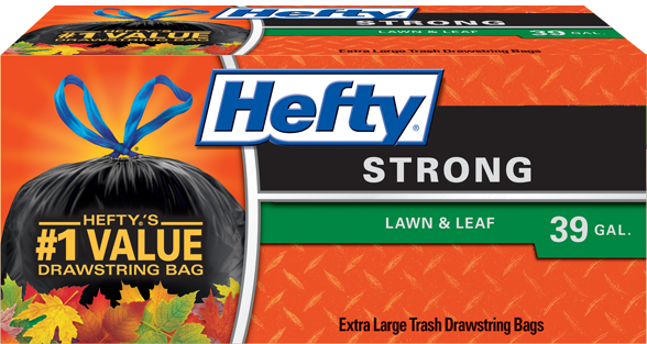 Lawn and Leaf, Drawstring, 39 Gallon Garbage Bags Hefty Strong Large Trash 
