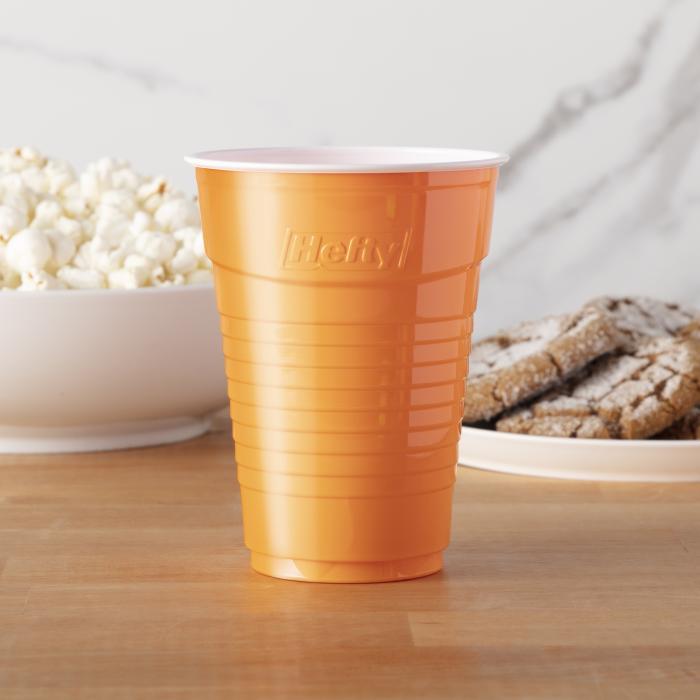 Double Walled Insulated Party Cups, 16-Ounce, Orange- 4 Pack