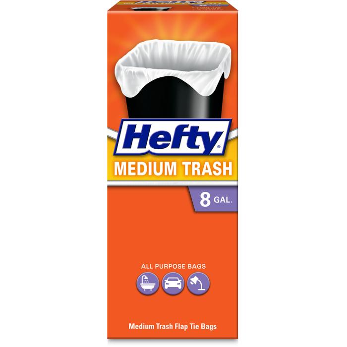 Hefty Medium Flap Tie Trash Bags, 24 bags, 8 Gallon 