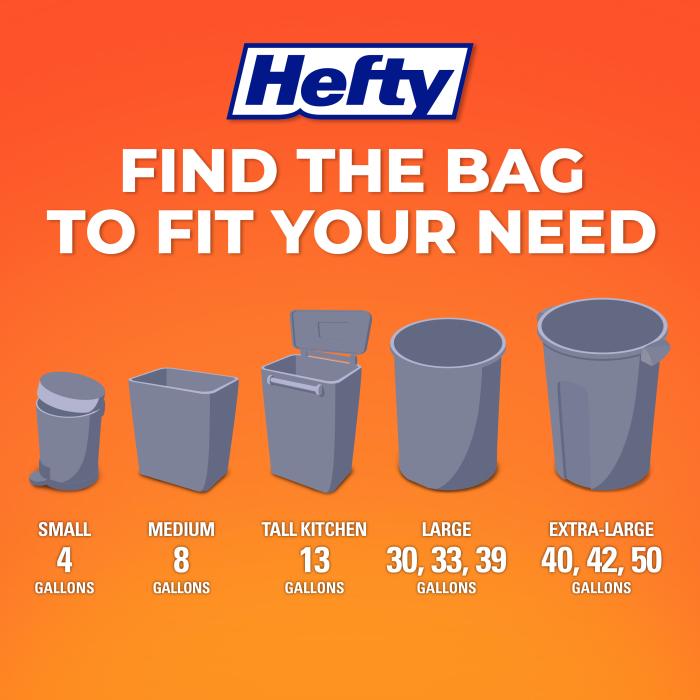 Hefty Bags, Drawstring, Heavy Duty, 13 Gallon, Extra Large - 40 bags