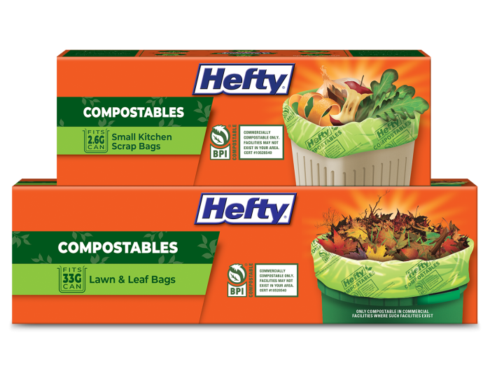 Hefty Compostables Trash Bags Stacked Packaging