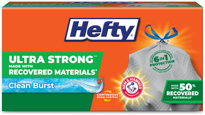 Package of Hefty Ultra Strong Made with 50% Recovered Materials