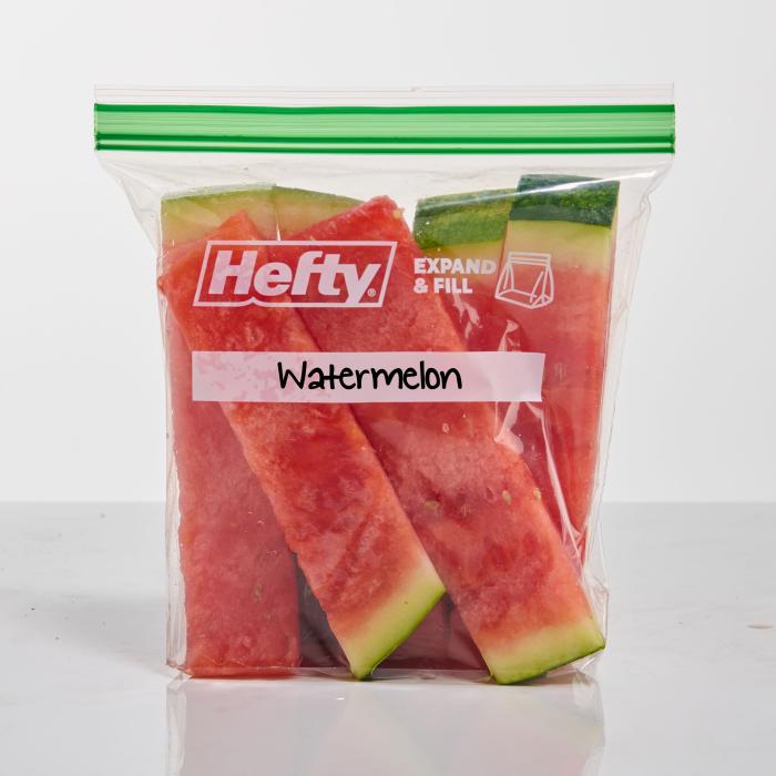 Watermelon slices in a Hefty press to close sandwich bag