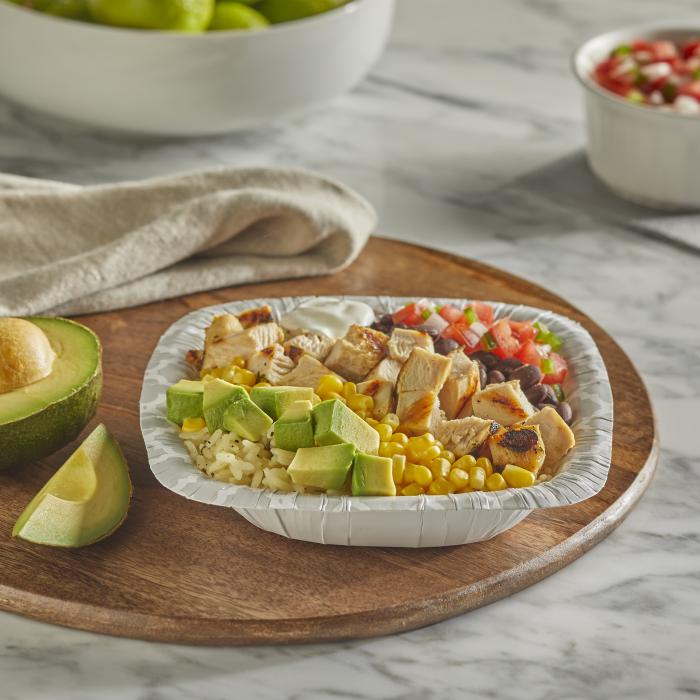 Hefty Extra Deep Bowl filled with a burrito toppings