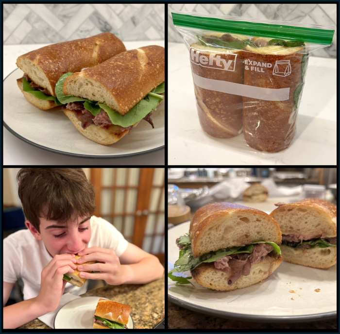 collage of a steak sandwich